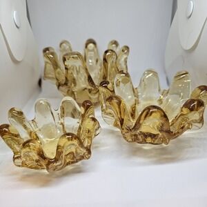 Vtg Set Of 3 Swung Glass Amber Nesting Bowls Hand Blown, MCM, Ashtrays